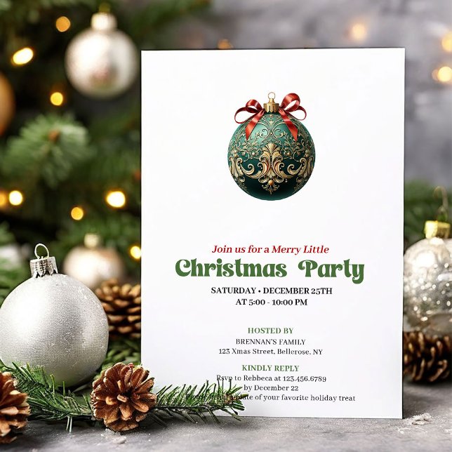 Chic Victorian Christmas Bauble Holiday Invite (Chic Victorian Christmas Angel Holiday Invite)