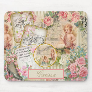 Chic Victorian Ephemera Angels Roses Monogrammed  Mouse Pad