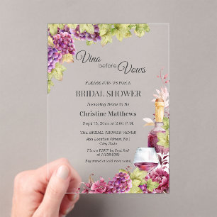 Chic Vino before Vows Bridal Shower Acrylic Invitations