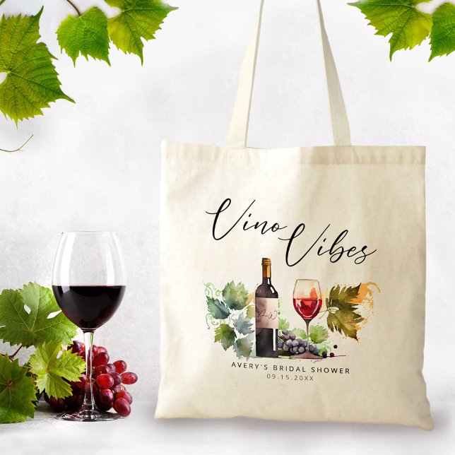 Chic Vino Vibes Watercolor Vineyard Tote Bag (Creator Uploaded)
