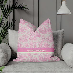 Chic vintage baby pink toile de jouy printed cushion