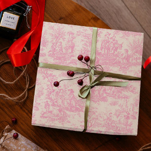 Chic vintage baby pink toile de jouy printed wrapping paper