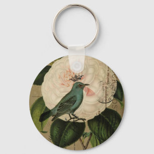 Chic Vintage Bird camellia french botanical art Key Ring