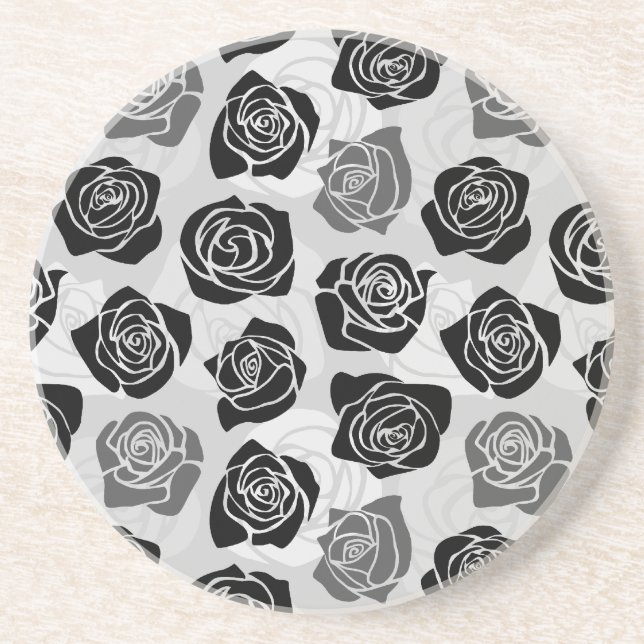 Chic Vintage black and white roses Coaster (Front)