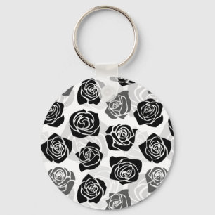 Chic Vintage black and white roses Key Ring
