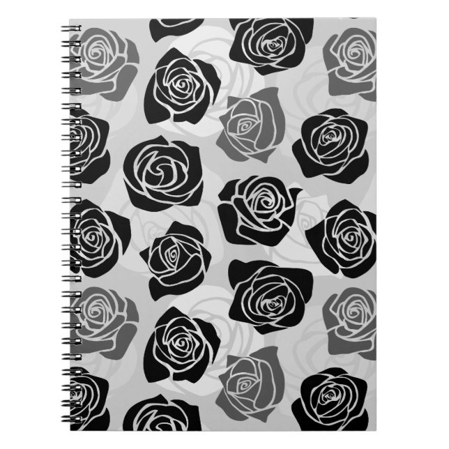Chic Vintage black and white roses Spiral Notebook (Front)