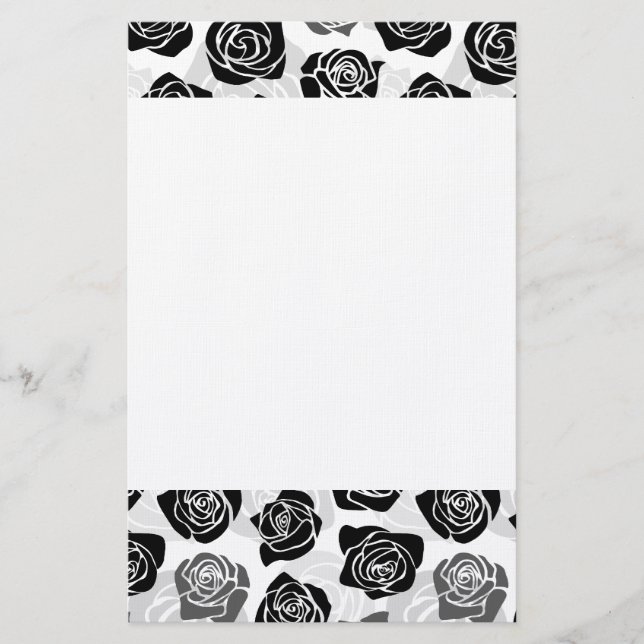 Chic Vintage black and white roses Stationery (Front)