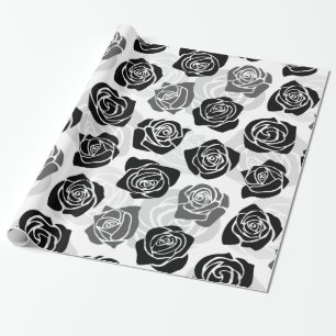 Chic Vintage black and white roses Wrapping Paper