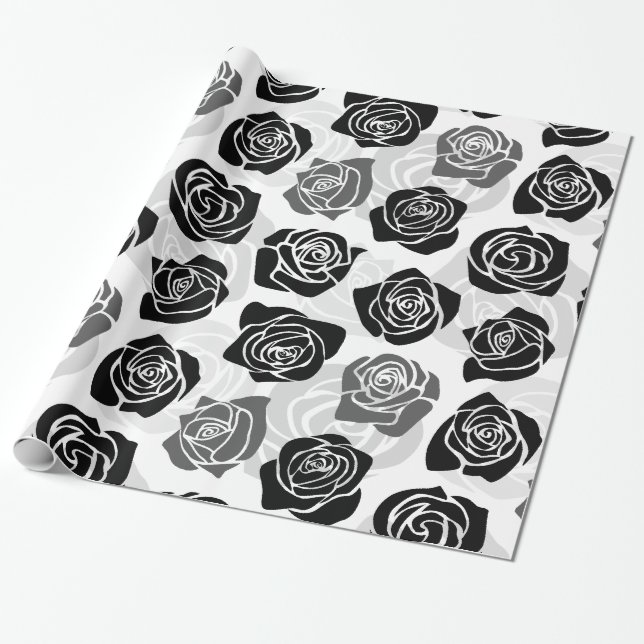 Chic Vintage black and white roses Wrapping Paper (Unrolled)