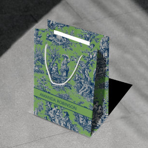 Chic Vintage Blue Green Toile de Jouy French Medium Gift Bag