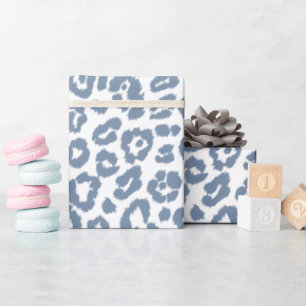Chic Vintage Blue Leopard Print Pattern Wrapping Paper