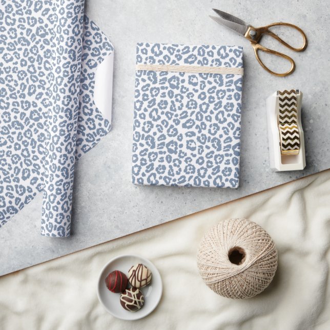 Chic Vintage Blue Leopard Print Pattern Wrapping Paper (Crafts)