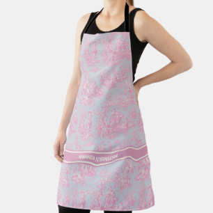 Chic vintage blue pink toile de jouy printed apron