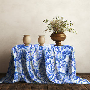 Chic vintage Blue toile de jouy monogram Tablecloth