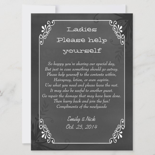 Chic Vintage Chalkboard Look Wedding Basket Sign (Front)