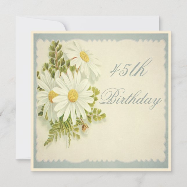 Chic Vintage Daisies 45th Birthday Invitation (Front)