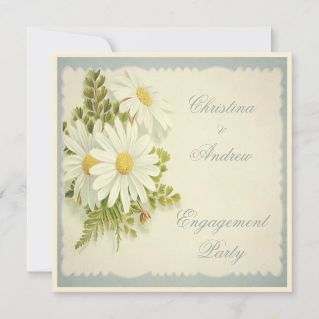 Chic Vintage Daisies Engagement Party Invitation (Front)