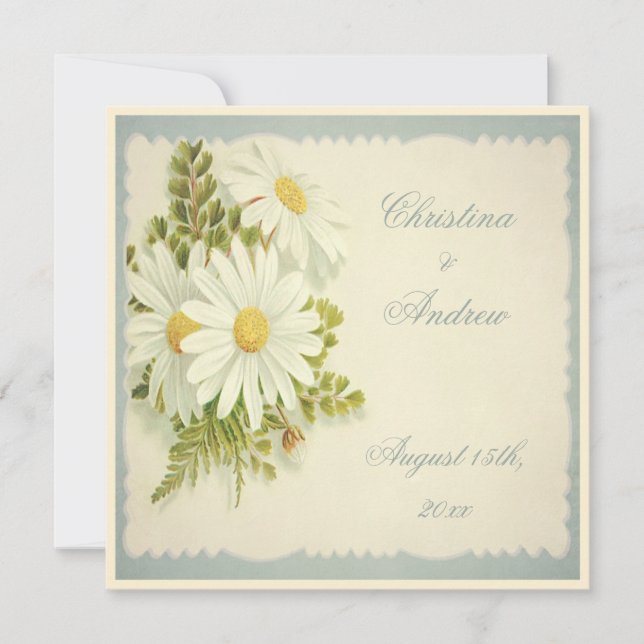 Chic Vintage Daisies Wedding Invite (Front)