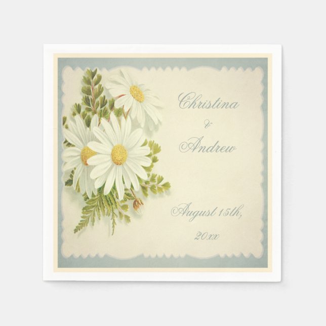 Chic Vintage Daisies Wedding Serviettes Napkin (Front)