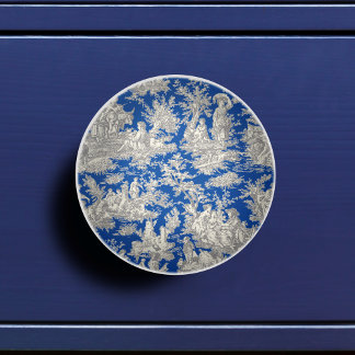 Chic vintage dark blue toile de jouy printed  ceramic knob
