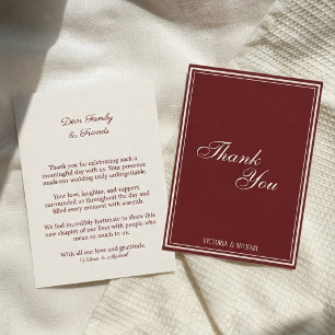 Chic Vintage Dark Red Old Money Wedding Thank You Card