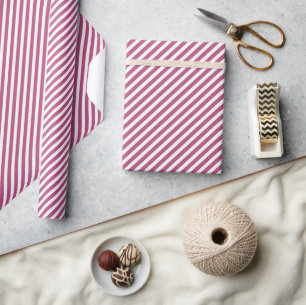Chic Vintage Dark Rose Pink White Stripes Pattern Wrapping Paper