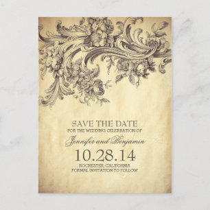 Chic Vintage Floral Swirls Save The Date Postcards