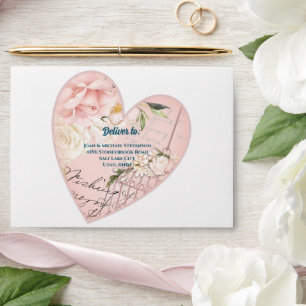 Chic Vintage Flower Heart Wedding Pre-addressed Envelope