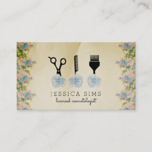 chic vintage hair stylist hairstylist blue rose business card