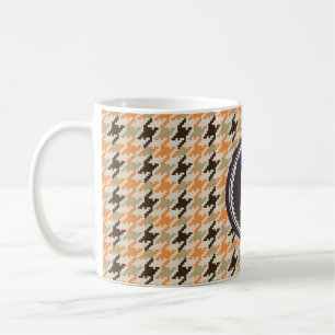 Chic vintage orange houndstooth plaid monogram coffee mug