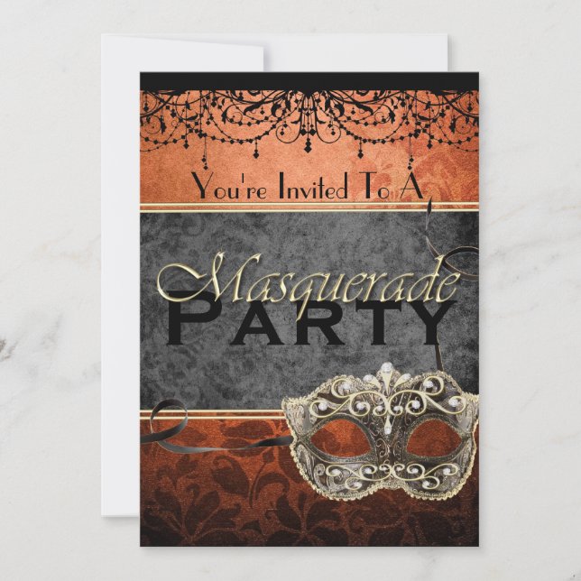 Chic Vintage Orange Masquerade Invitations (Front)