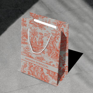 Chic vintage orange toile de jouy medium gift bag