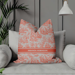 Chic vintage orange toile de jouy printed cushion