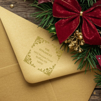 Chic Vintage Ornate Floral Frame Family Address Rubber Stamp