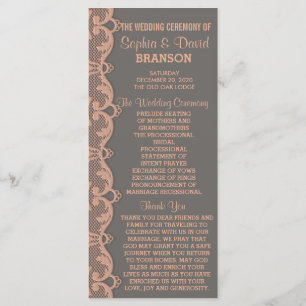 Chic Vintage Peach Grey Lace Wedding Program Programme