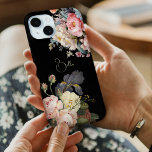 Chic Vintage Personalised Roses & Iris  iPhone 15 Case<br><div class="desc">Beautiful,  timeless and elegant sprays of artistic pink and white roses,  peonies and purple bearded iris with delicate foliage. Includes an editable text field for your personalisation and the background colour is customisable.</div>