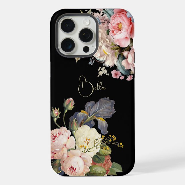 Chic Vintage Personalised Roses & Iris  iPhone Case (Back)
