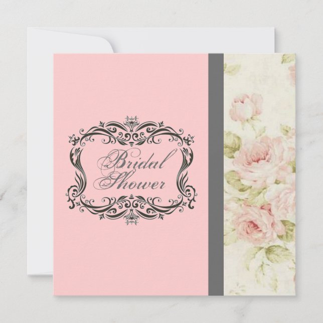 Chic Vintage Pink Floral Bridal Shower Invitation (Front)