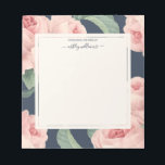 Chic Vintage Pink Rose Dark Blue Personalized Notepad<br><div class="desc">Chic vintage pink rose notepad with watercolor painted pink roses on a dark blue background and your name in elegant script calligraphy. Simply add your name. Exclusively designed for you by Happy Dolphin Studio. If you need any help or matching products, please contact us at happydolphinstudio@outlook.com. We're happy to create...</div>