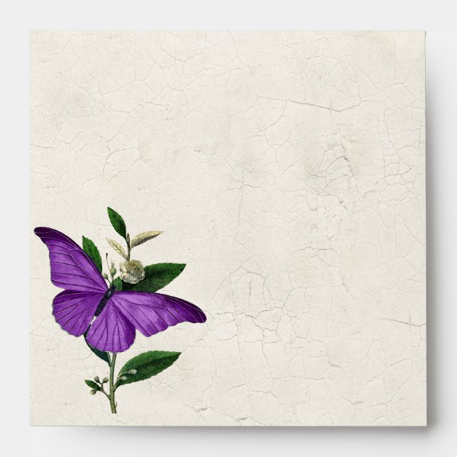 Chic Vintage Purple Butterfly Wedding Envelope (Front)