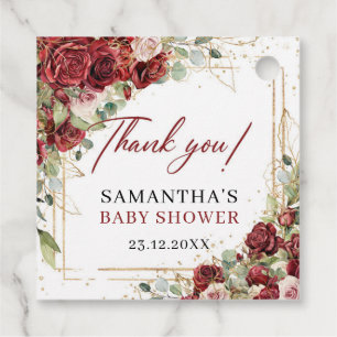 Chic vintage red roses eucalyptus Baby Shower Favour Tags