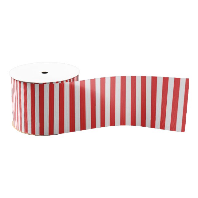 Chic Vintage Red White Stripes Pattern Grosgrain Ribbon (Spool)