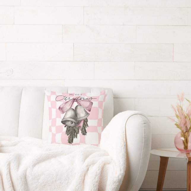 Chic Vintage Retro Christmas Pink Plaid Cushion (Couch)