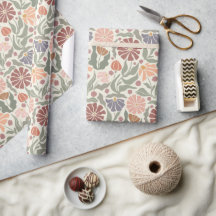 Chic Vintage Retro Flowers - Wrapping Paper Roll