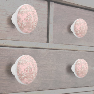 Chic vintage rose gold toile de jouy printed ceramic knob