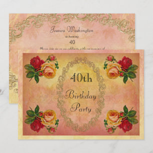 Chic Vintage Roses 40th Birthday Invitation