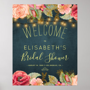 Chic vintage roses navy bridal shower welcome sign