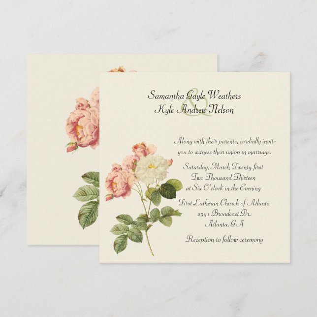 Chic Vintage Roses Wedding Invitation (Front/Back)