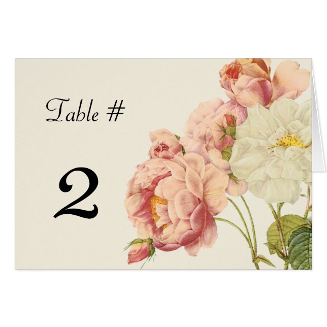 Chic Vintage Roses Wedding Table Number (Front Horizontal)