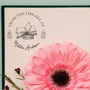 Chic Vintage Script Library Books Botanical Self-inking Stamp